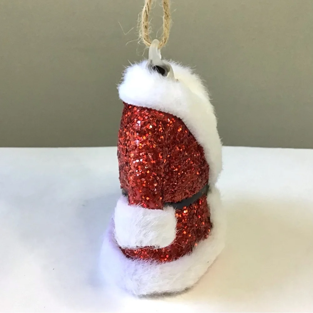 Mr Santa Claus Coat Christmas Ornament Red Glitter Soft White Fur Twine Hanger